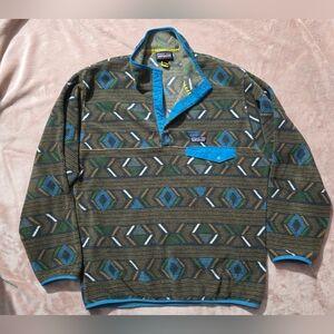 Patagonia Patterned Snap-T Fleece Pullover in Olive, Blue & Teal